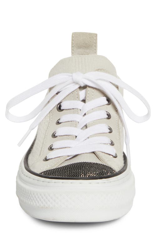 Brunello Cucinelli Low Top Sneaker With Tab On The Heel In Cotton Knit In White