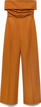 MANGO Foldover Strapless Jumpsuit