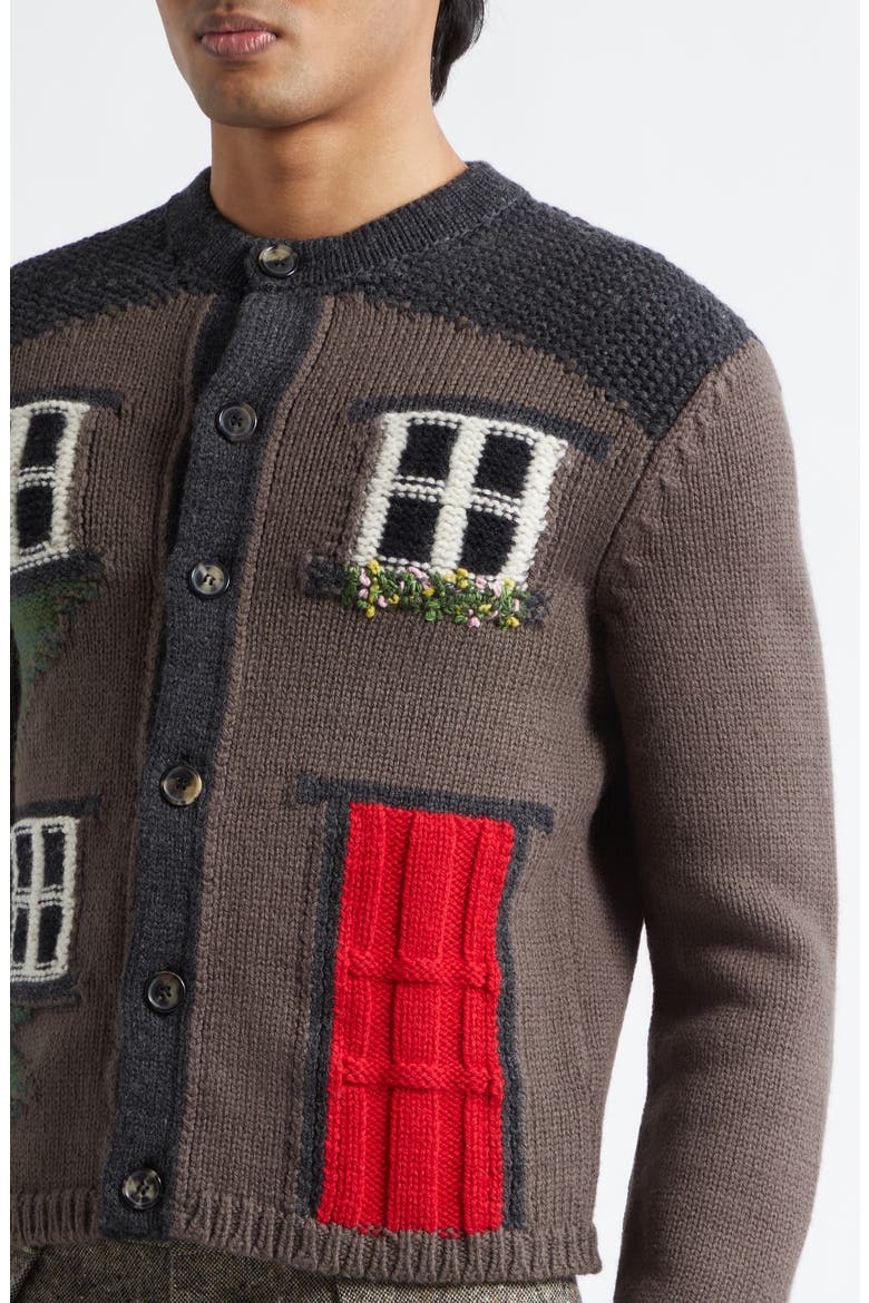 House Intarsia Wool Cardigan, Alternate, color, CHESTNUT