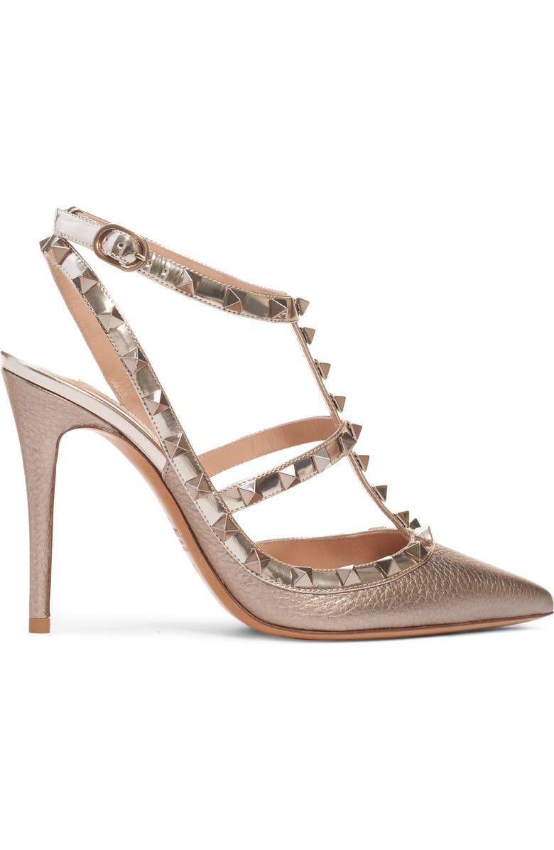 Valentino Garavani Rockstud Pointed Toe T-Strap Pump, Alternate, color,