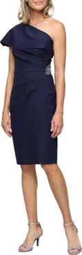 Alex Evenings Pleated One-Shoulder Cocktail Dress