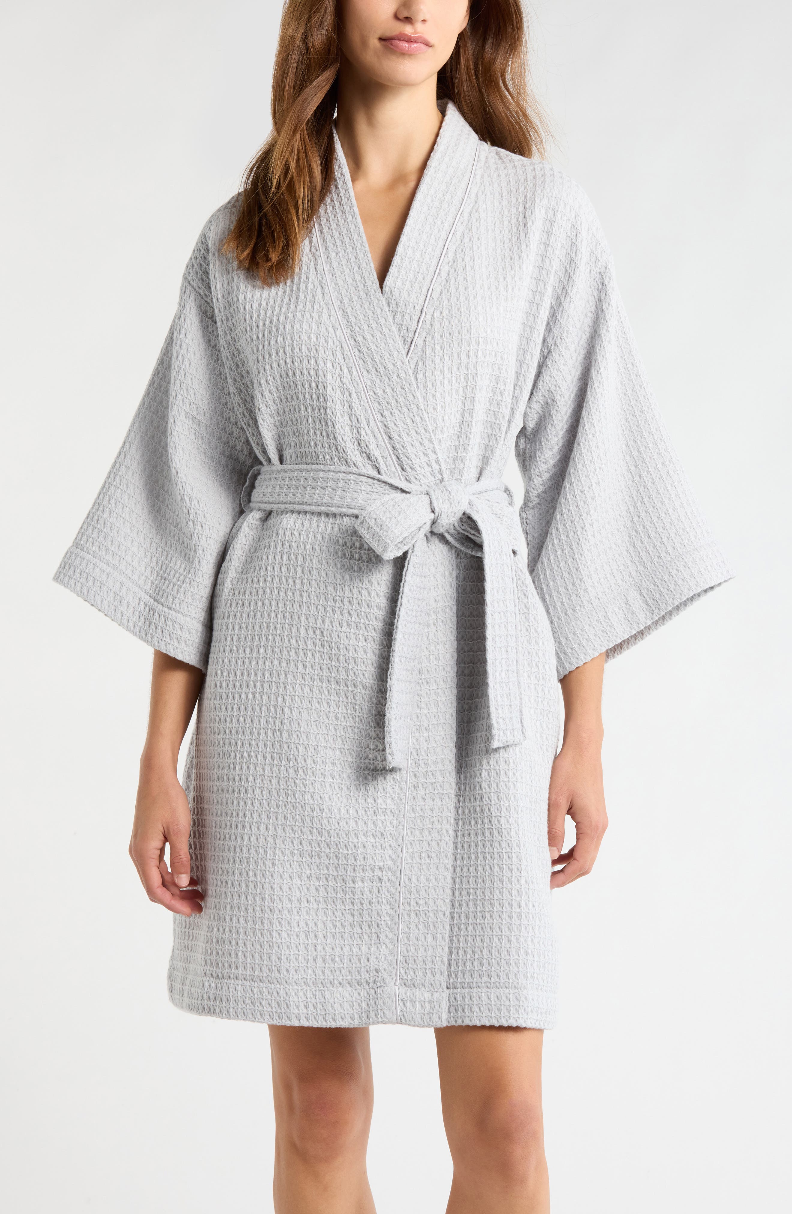 Nordstrom Women's Everyday Waffle Robe - Grey Micro, Large