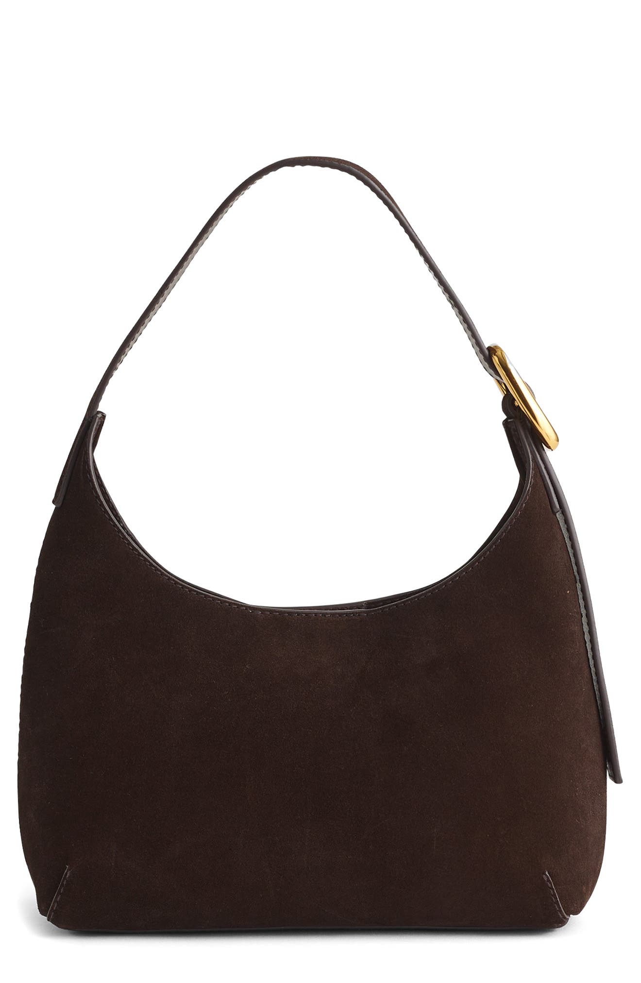 Madewell The Sculptural Buckle Suede Shoulder Bag, Main, color, Dark Carob