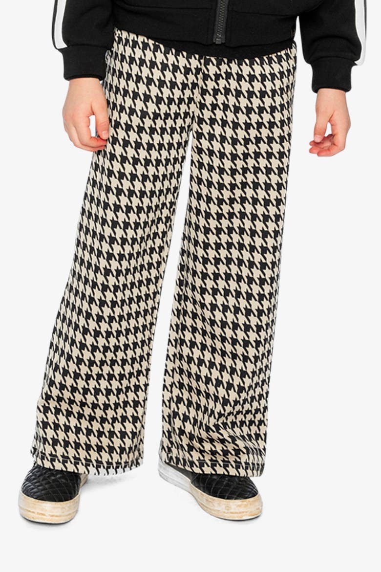 Houndstooth Jacquard Elastic Waist Flare Pants, Alternate, color, Black and Beige Houndstooth