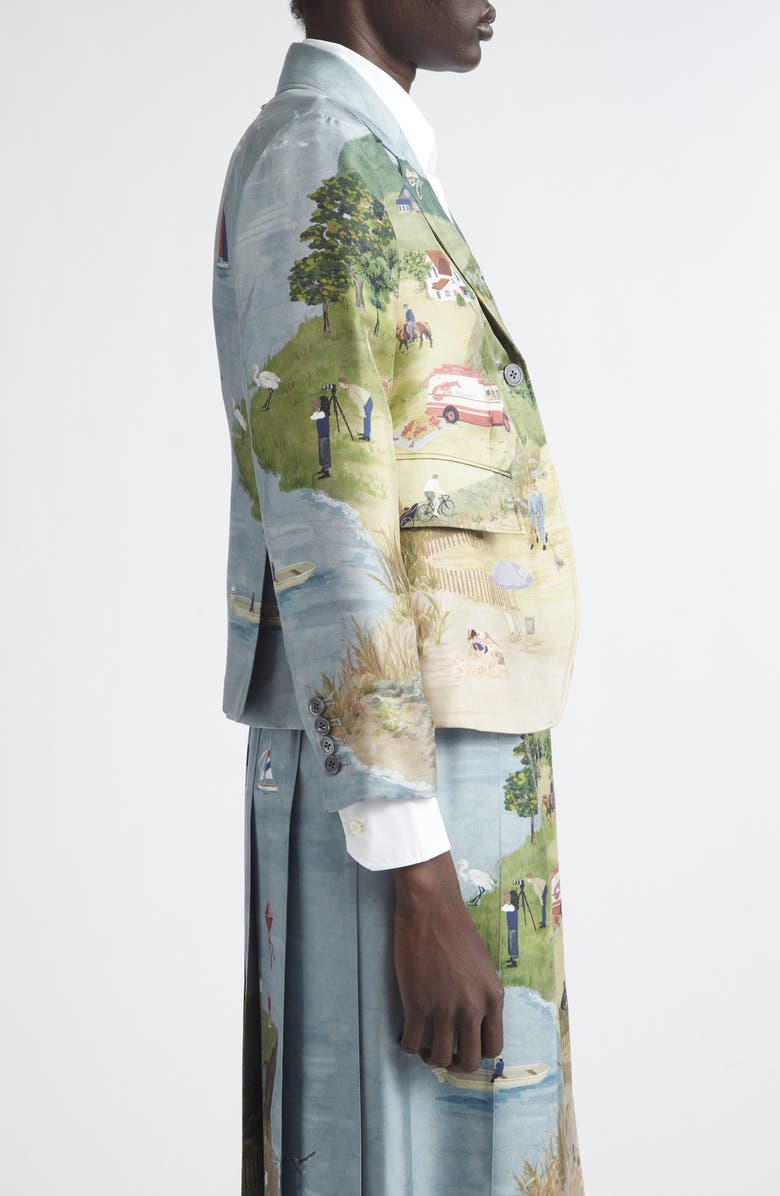 Thom Browne Country Scene Print Silk Sport Coat, Alternate, color, Seasonal Multi