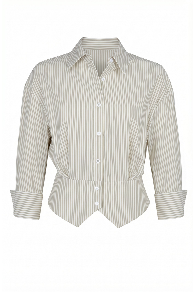 Striped Button Down Tailored Waist Shirt, Alternate, color, Beige / White Stripe