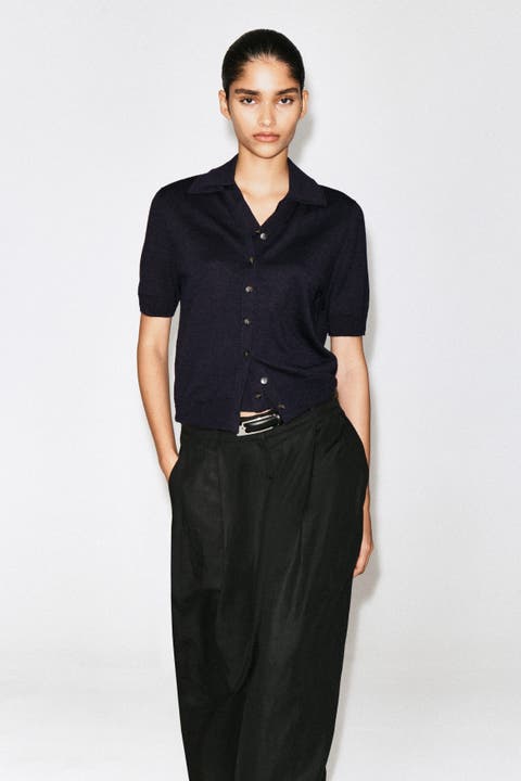 Knitted Linen-merino Short-sleeved Shirt