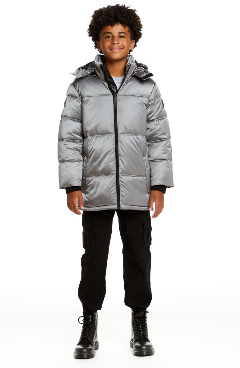 Andy & Evan x SPACEONE Kids' Galactic Reversible Hooded Puffer Jacket, Main, color, Moon Grey