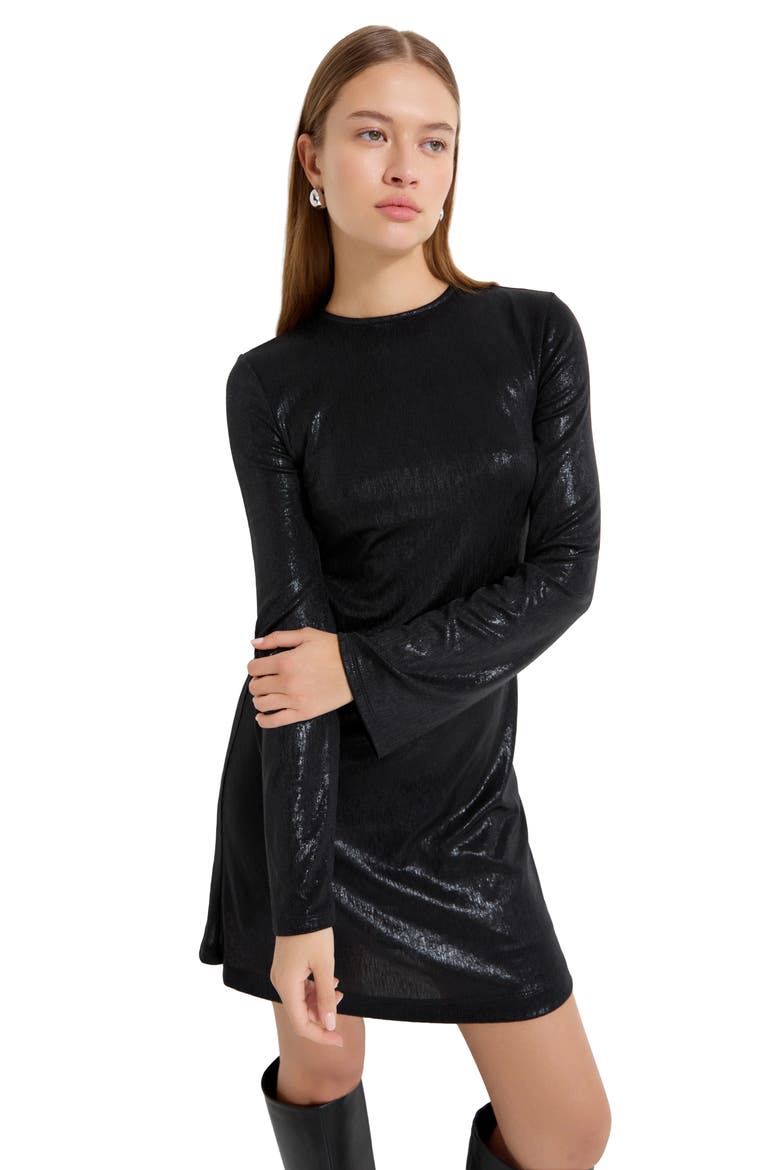 Adya Metallic Long Sleeve Minidress, Alternate, color, BLACK SHINY
