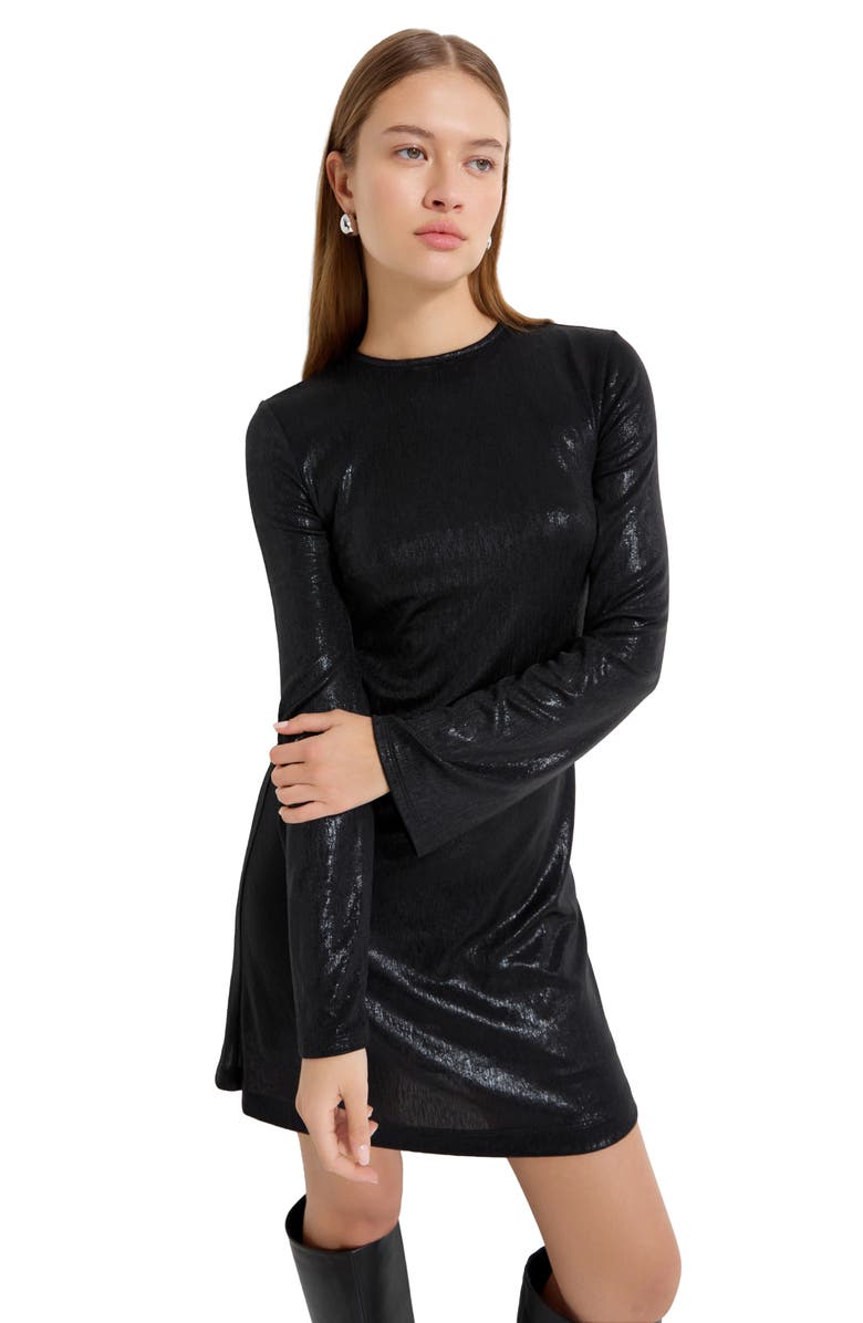 Marcella Adya Metallic Long Sleeve Minidress, Alternate, color, Black Shiny