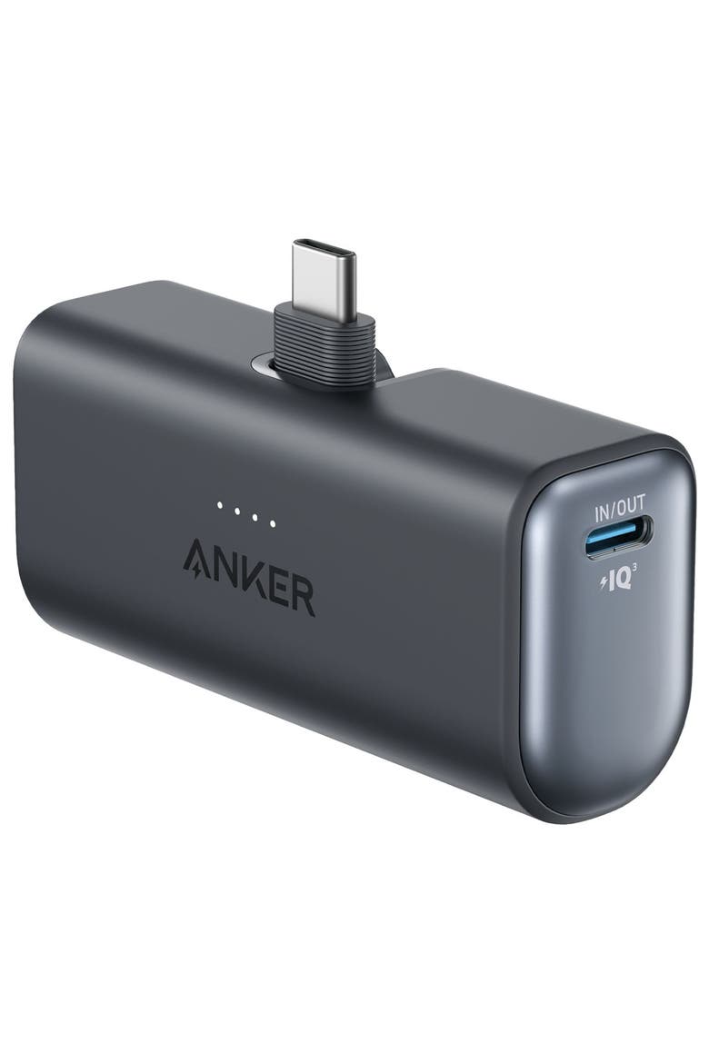 Nano Power Bank with Built-in Foldable USB-C Connector, Main, color, Black