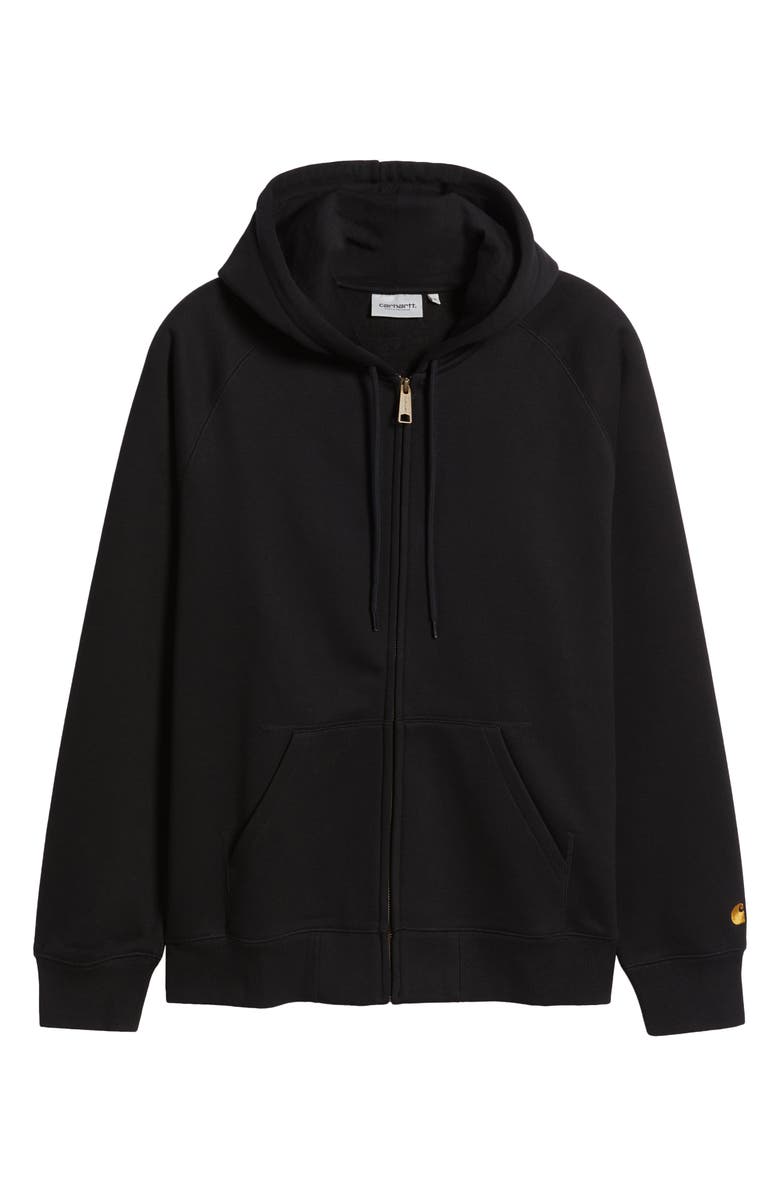Carhartt Work In Progress Chase Cotton Blend Zip-Up Hoodie, Alternate, color, Black / Gold