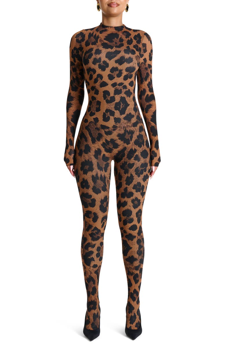 Naked Wardrobe Animal Print Closed Toe Jumpsuit, Main, color, Leopard