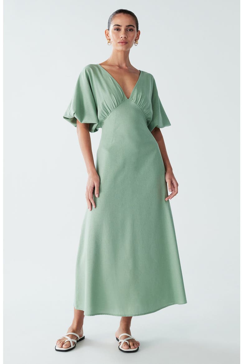 Palm Midi Dress, Alternate, color, Sage Green