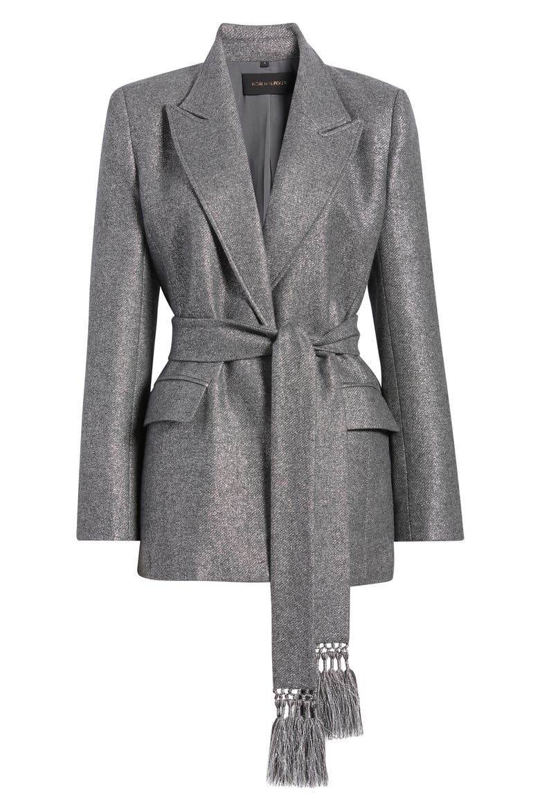 Trinity Metallic Tie Waist Wool Blend Jacket, Main, color, GREY