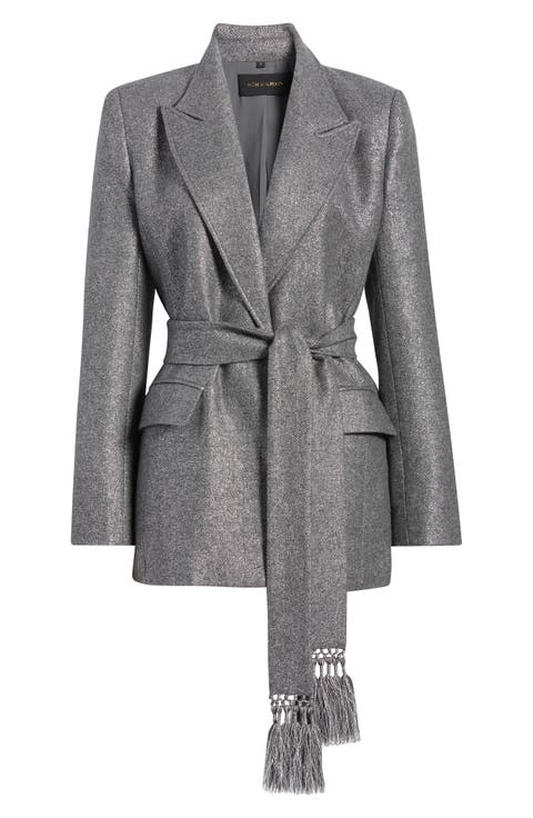 Trinity Metallic Tie Waist Wool Blend Jacket