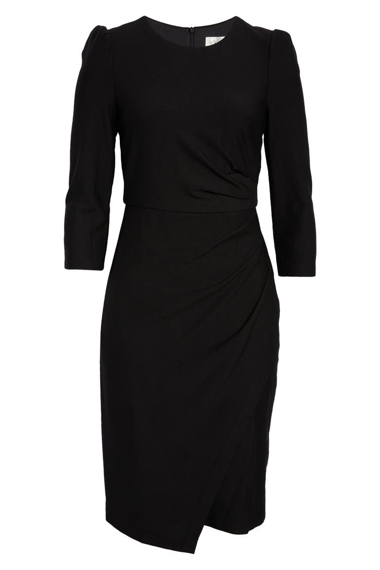 Pleated Long Sleeve Dress, Alternate, color, BLACK