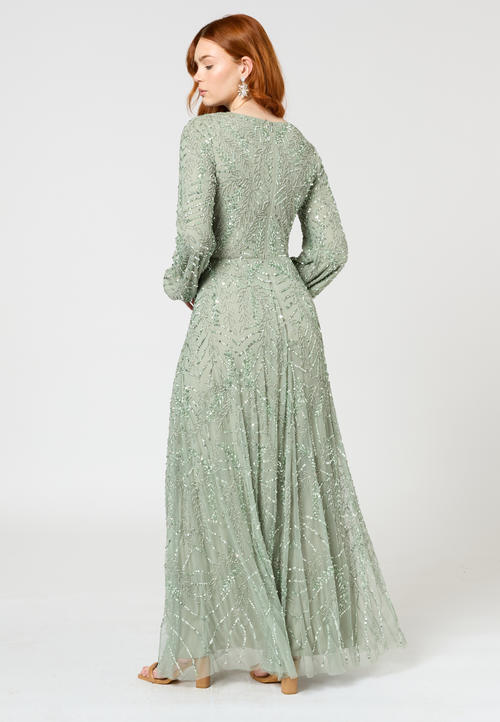 Maryisa Modest Embellished Sequin Beaded Long Maxi Dress