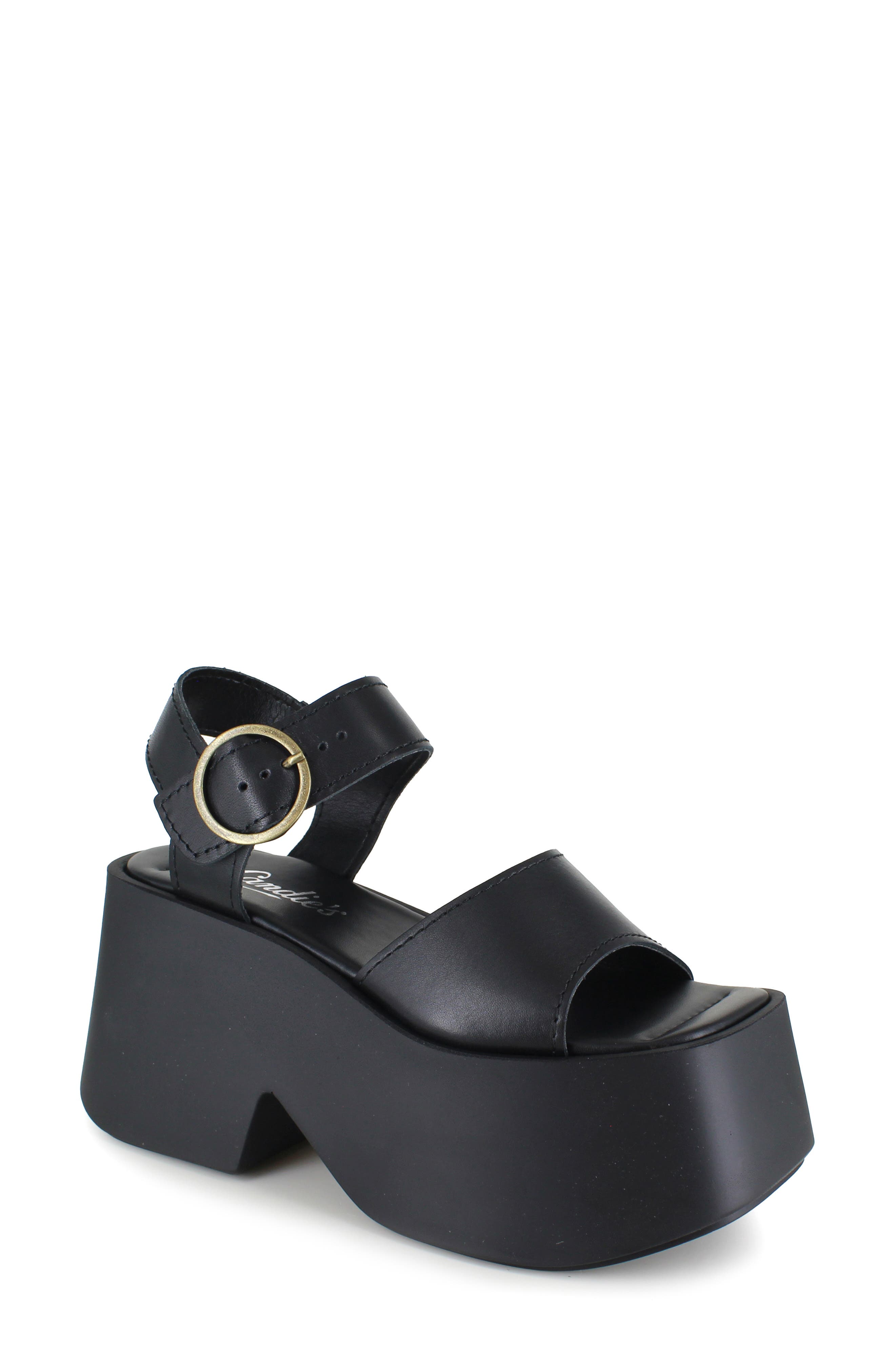Candie's Anna Ankle Strap Platform Sandal, Main, color, Black Leather