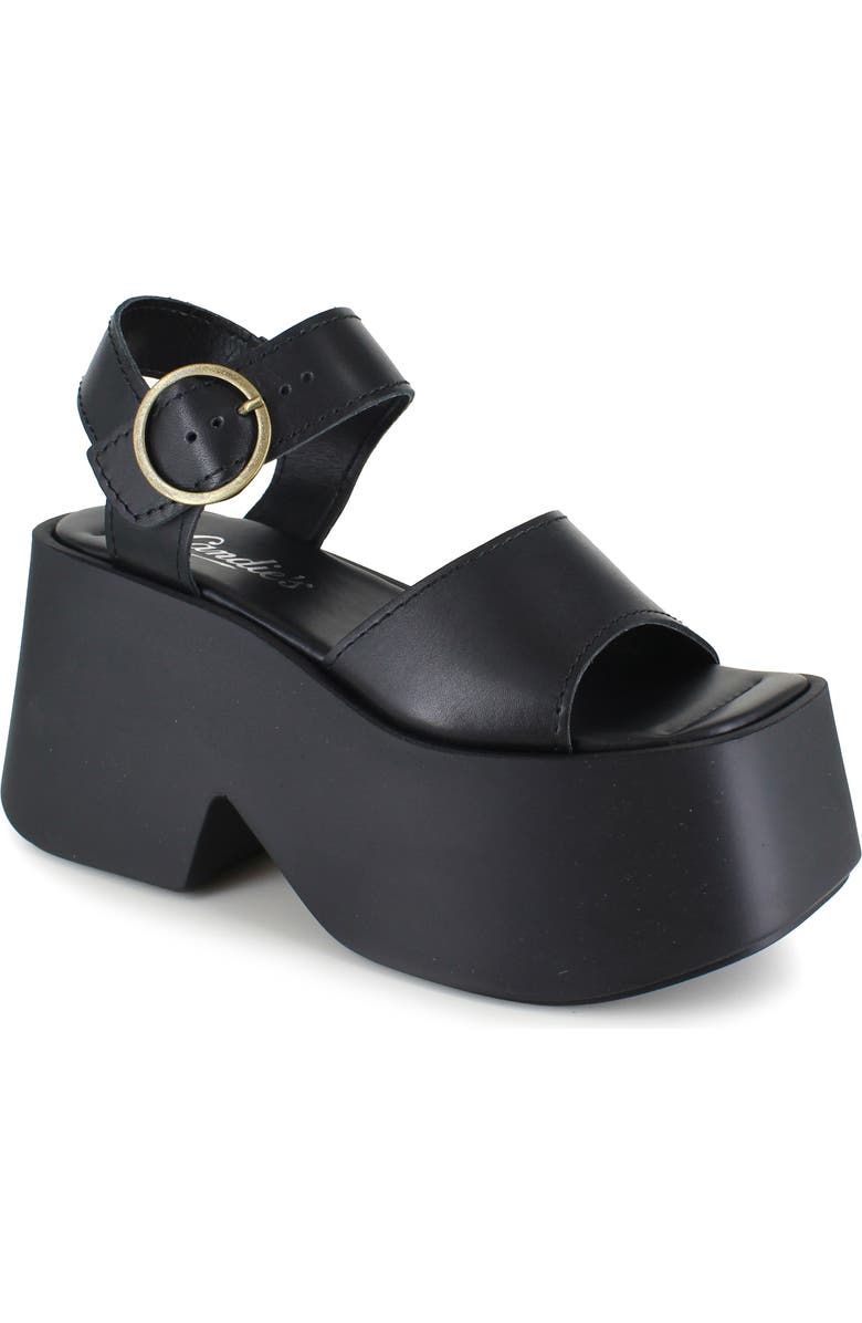 Candie's Anna Ankle Strap Platform Sandal, Main, color, Black Leather