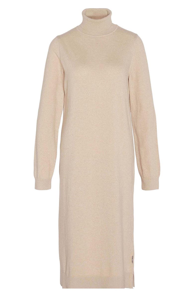 Barbour Elbow Patch Long Sleeve Wool & Cotton Turtleneck Midi Sweaterdress, Alternate, color, 
