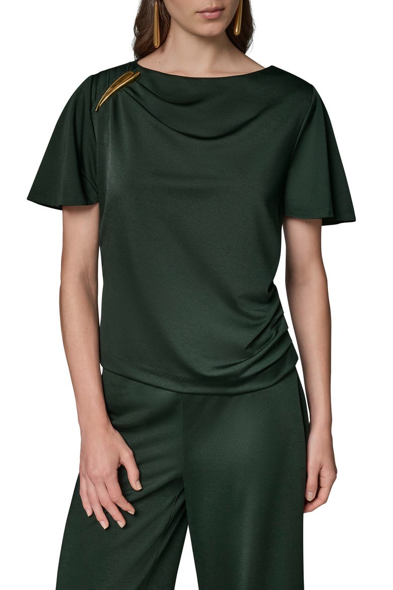 Ruched Side Short Sleeve Shirt, Main, color, BLK FOREST