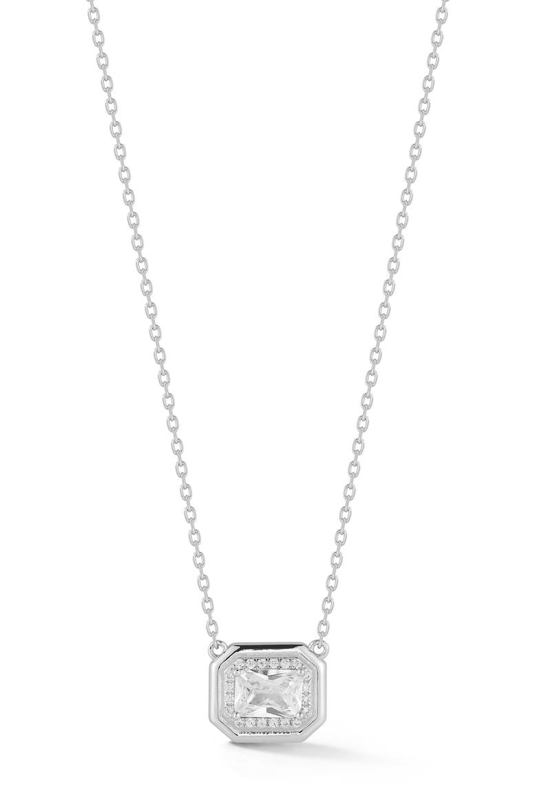 Emerald Cut Cubic Zirconia Pendant Necklace, Main, color, SILVER