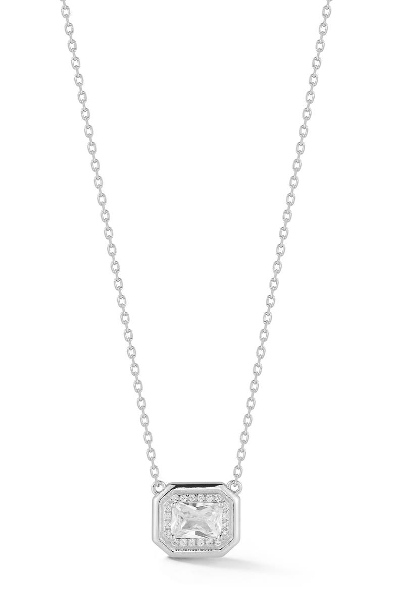 GLAZE JEWELRY Emerald Cut Cubic Zirconia Pendant Necklace, Main, color, Silver