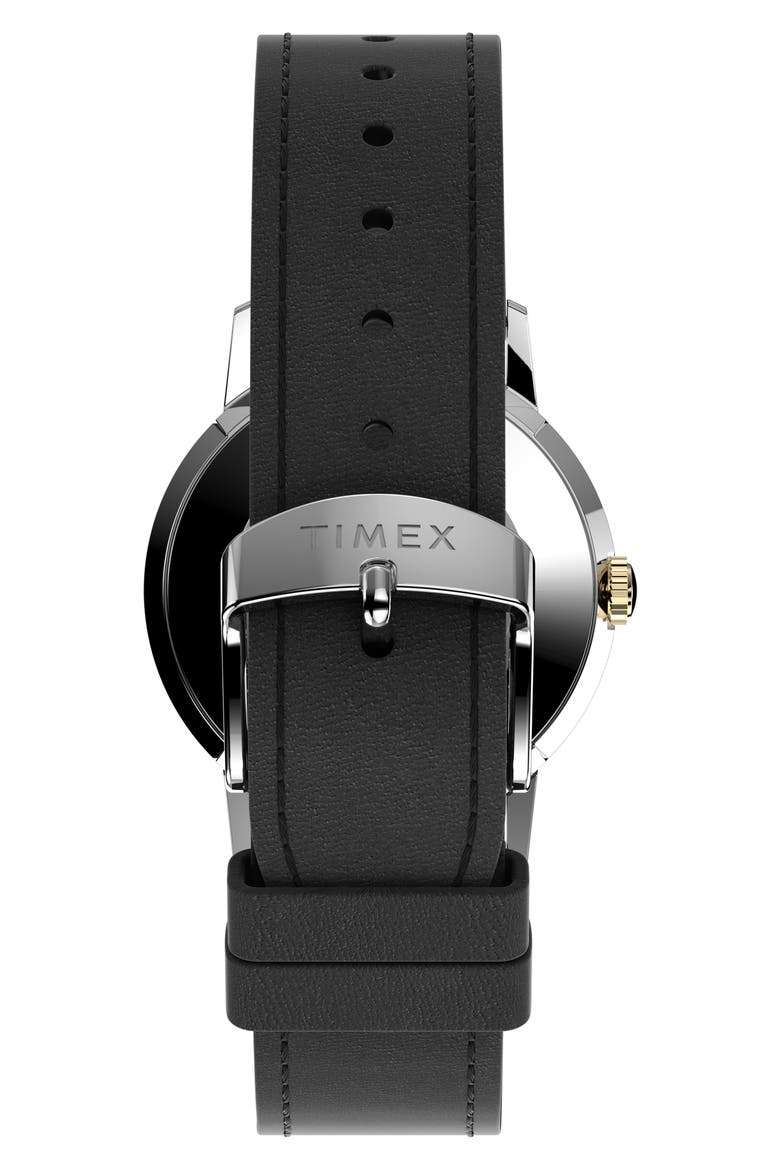 Marlin Mechanical Leather Strap Watch, 34mm, Alternate, color, SILVER/ SILVER/ BLACK