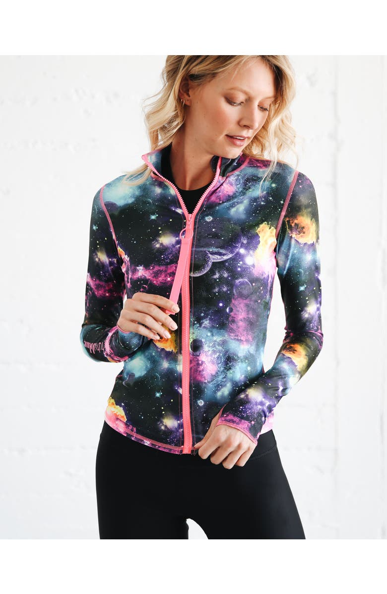 TUTUBLUE Women's Full Zip-Front Rash Guard Swim Top - UPF 50+, Alternate, color, Galaxy Nebula