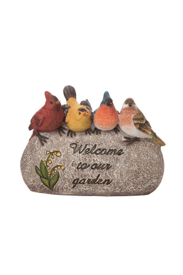 8.75 Inch Gray Spring Welcoming Birds Rock Decor Polyresin Decorative Object for Spring Home Decor, Main, color, Gray