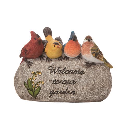 8.75 Inch Gray Spring Welcoming Birds Rock Decor Polyresin Decorative Object for Spring Home Decor