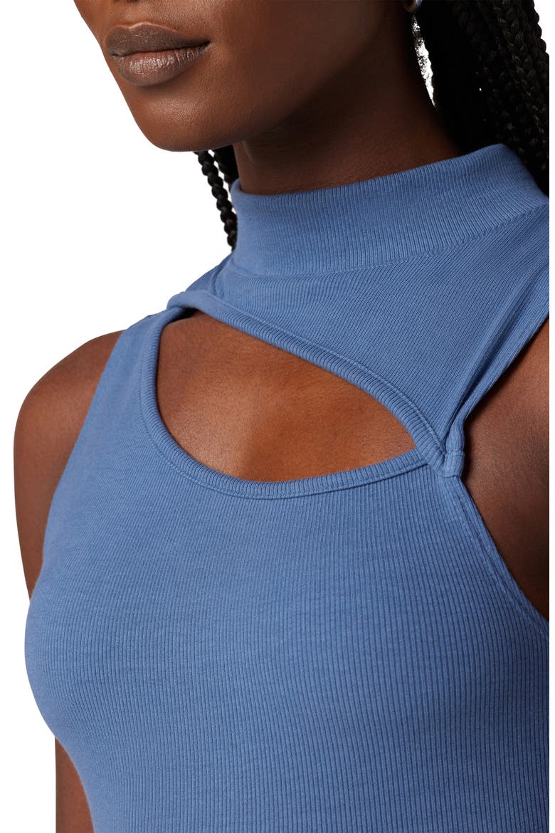Mock Neck Cut Out Tank, Alternate, color, MOONLIGHT BLUE