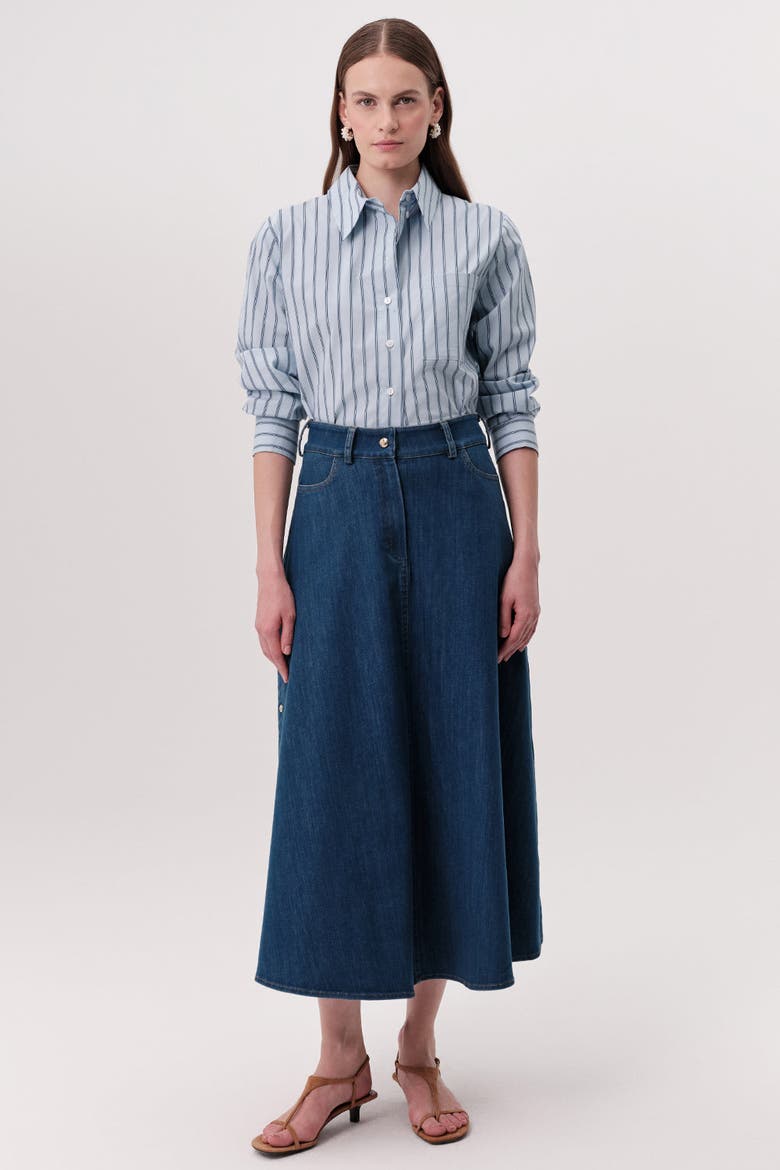 Meagan High Waisted Zip Pocket Denim Skirt, Main, color, Indigo
