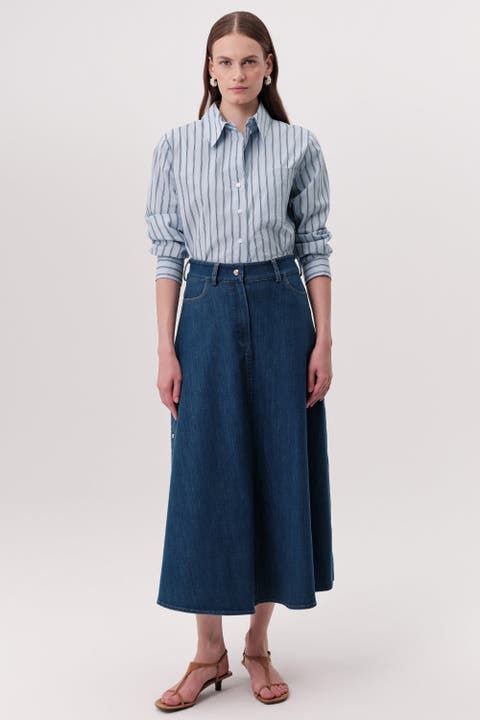 Meagan High Waisted Zip Pocket Denim Skirt