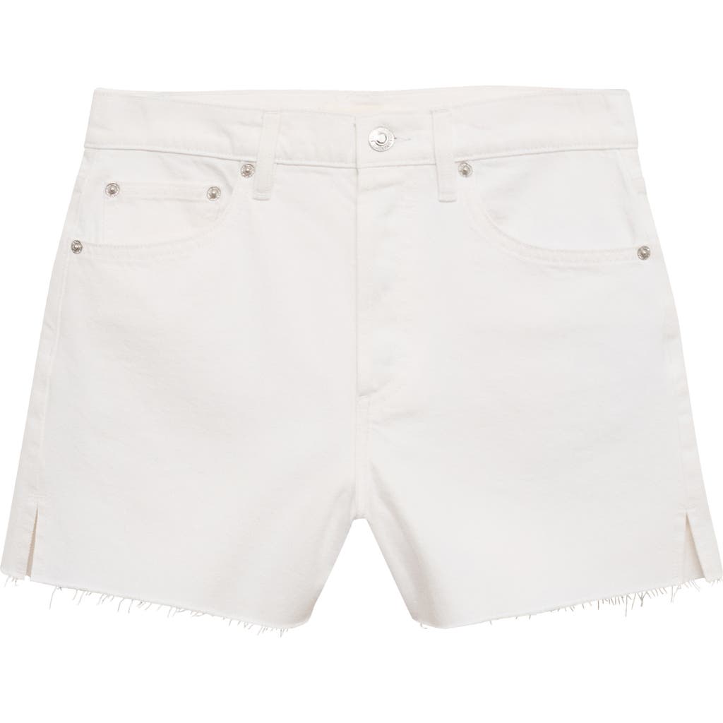Mango Button Fly Fray Hem Denim Shorts In White