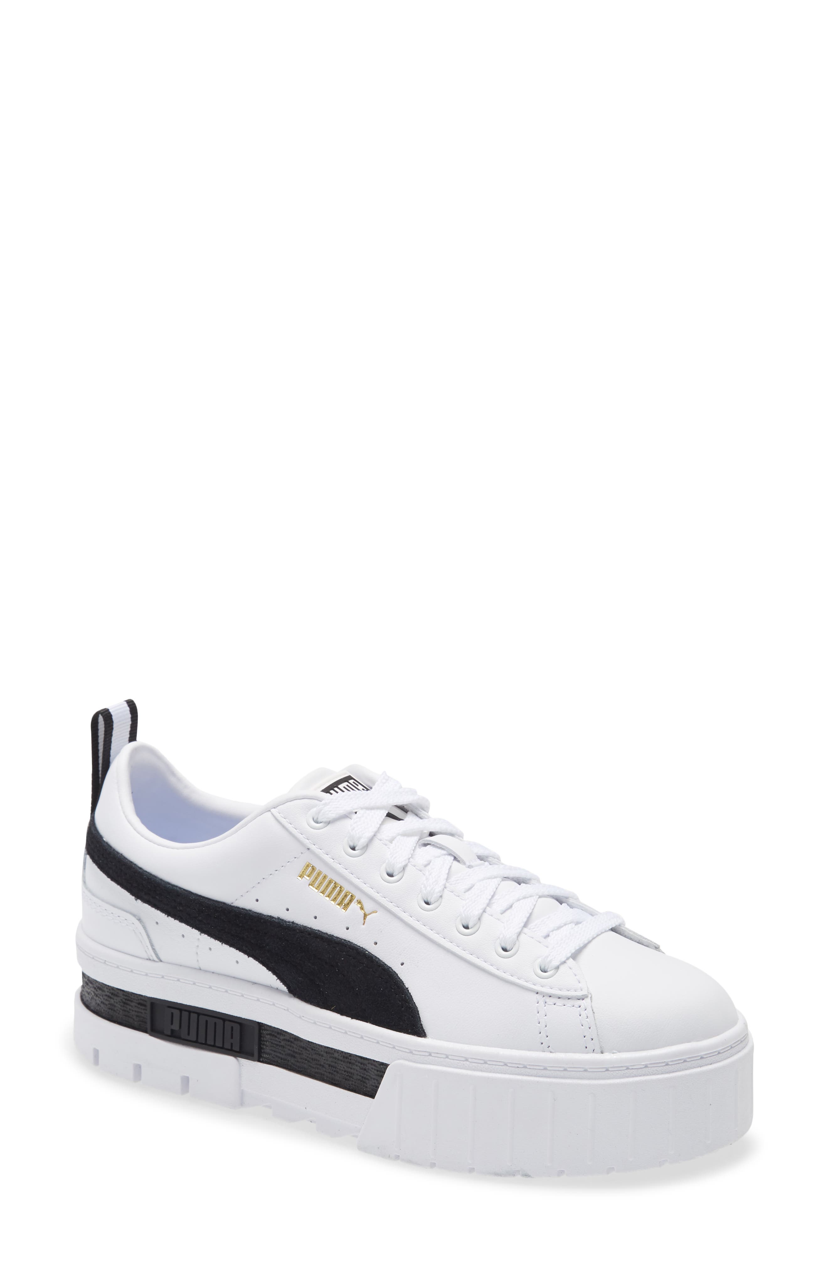 PUMA Mayze Leather Platform Sneaker, Main, color, Puma White/ Puma Black