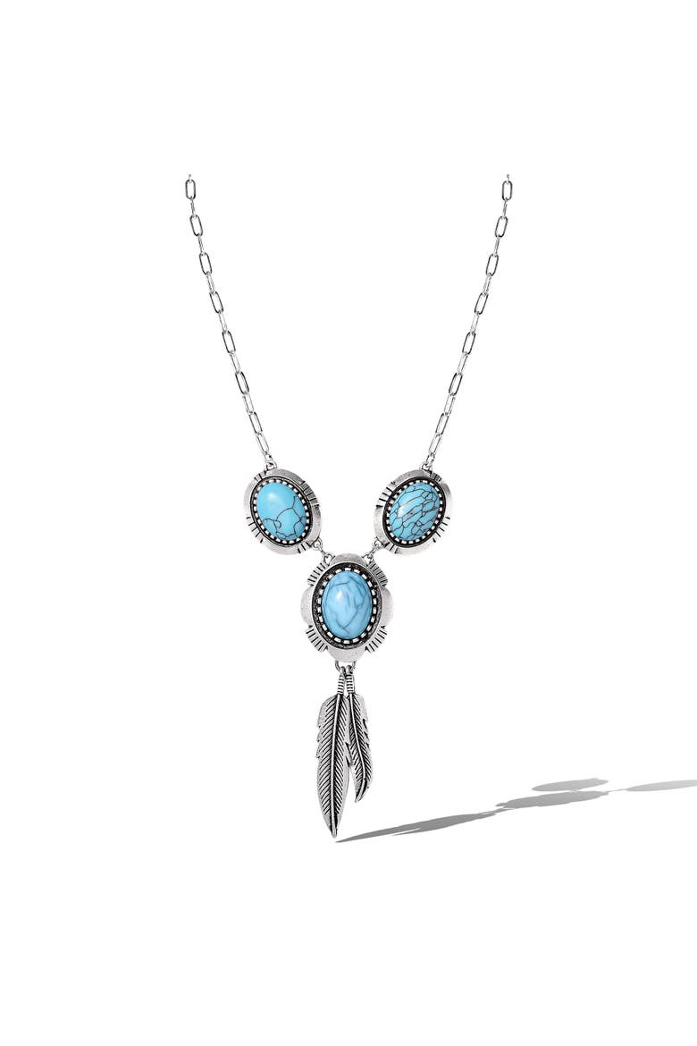 Feathers and Turquoise Necklace, Alternate, color, Antique Silver/Turquoise