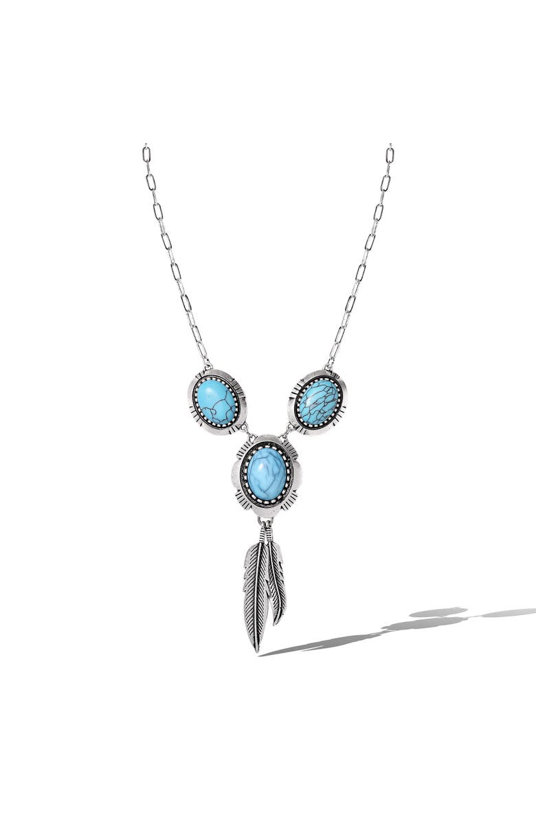 Jessica Simpson Feathers and Turquoise Necklace, Alternate, color, Antique Silver/Turquoise