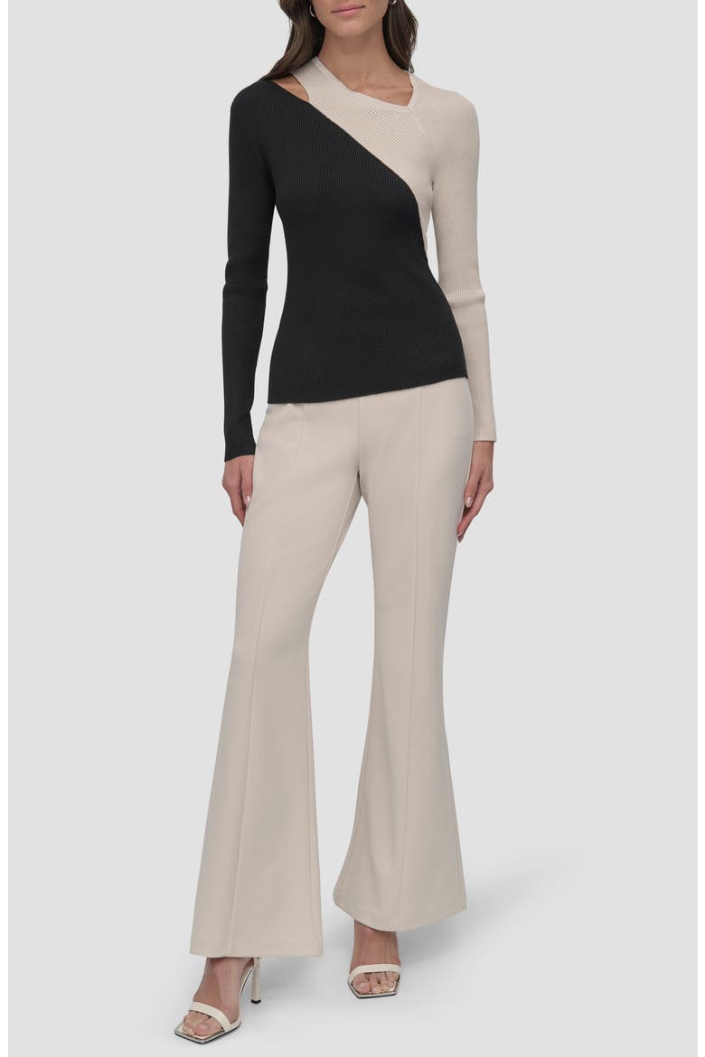 Colorblock Shoulder Cutout Long Sleeve Sweater, Alternate, color, BLACK/ LATTE CITY