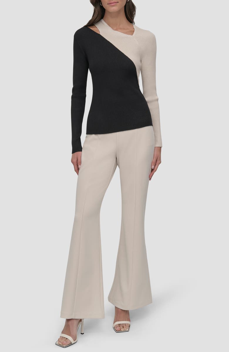 DKNY Colorblock Shoulder Cutout Long Sleeve Sweater, Alternate, color, Black/ Latte City