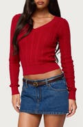 EDIKTED Ashlee V-Neck Cable Knit Sweater