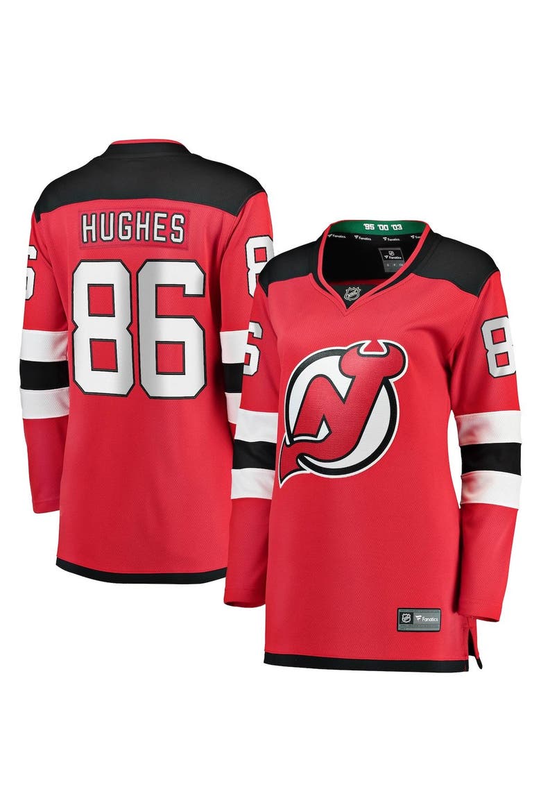 Women's Fanatics Branded Jack Hughes Red New Jersey Devils Home Premier Breakaway Jersey, Main, color, Red