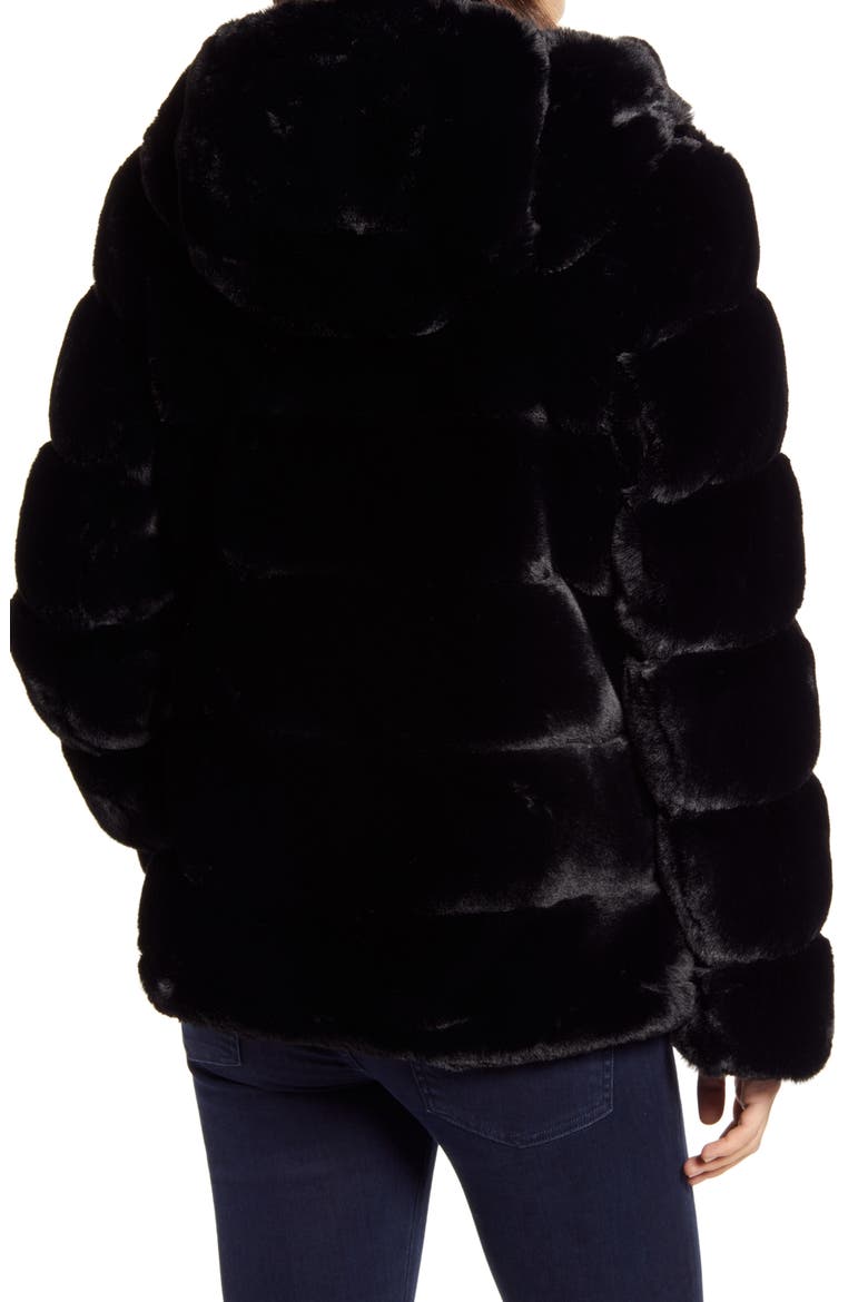 Hooded Faux Fur Coat, Alternate, color, BLACK