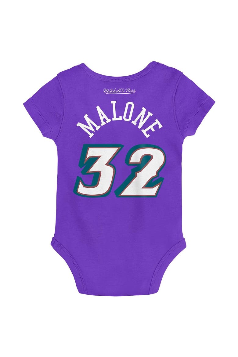 Infant Mitchell & Ness Karl Malone Purple Utah Jazz Hardwood Classics Name & Number Bodysuit, Alternate, color, Purple