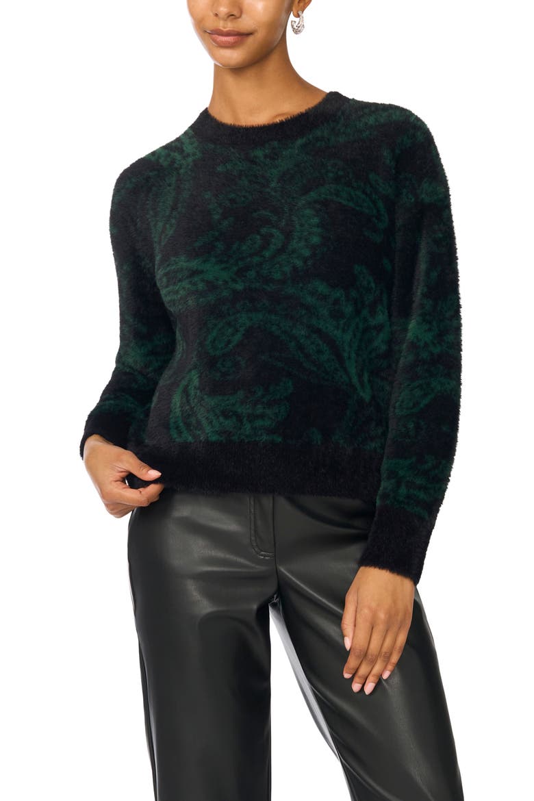 Paisley Eyelash Jacquard Sweater, Main, color, RICH BLACK