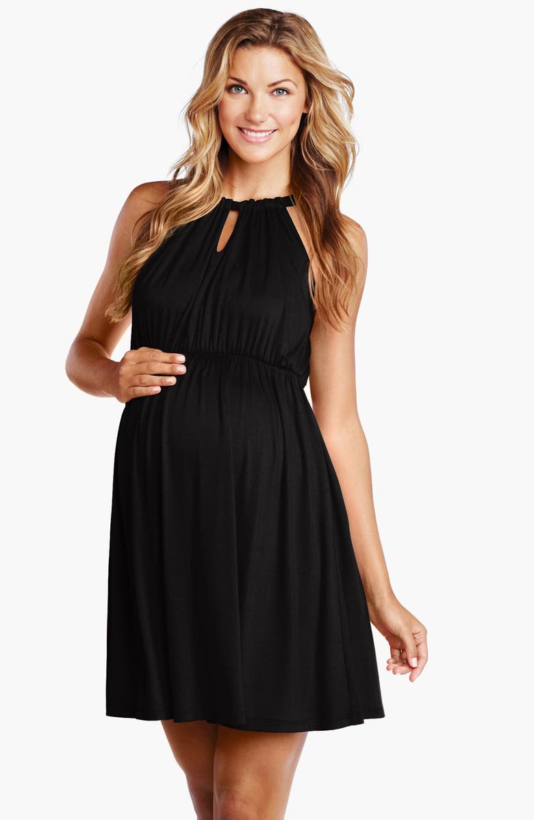 black halter maternity dress Black Pleated Halter Dress  PinkBlush