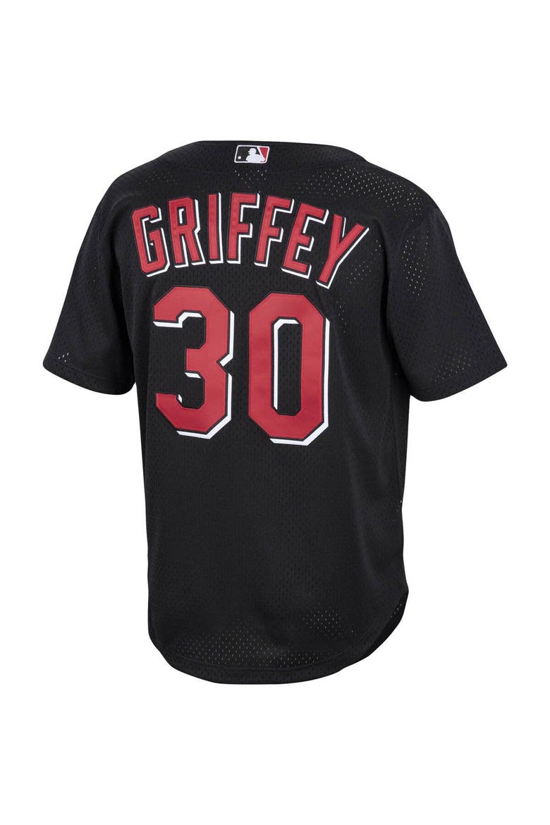 Men's Mitchell & Ness Ken Griffey Jr. Black Cincinnati Reds Cooperstown Collection Mesh Batting Practice Button-Up Jersey, Alternate, color, Black
