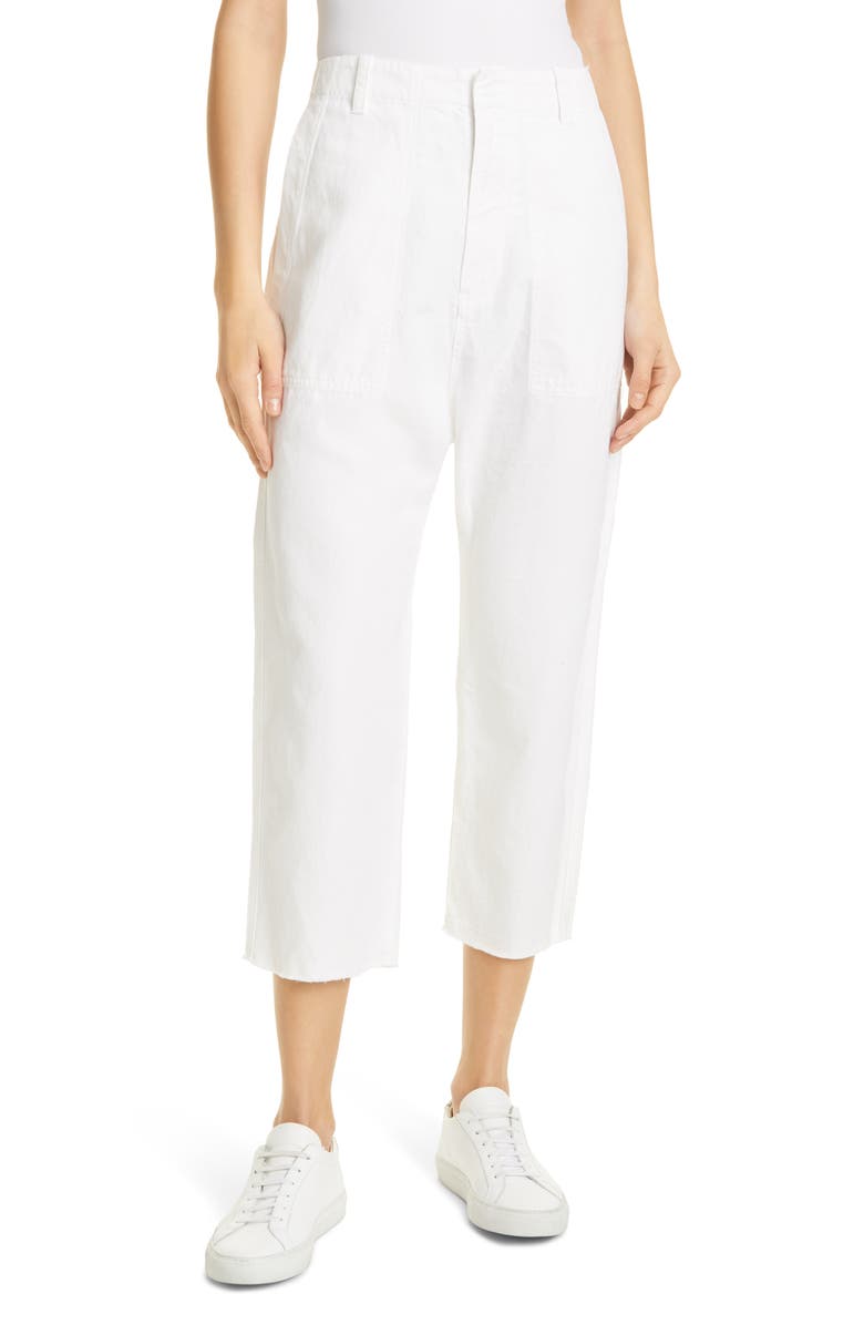 Nili Lotan Luna Cotton & Linen Twill Crop Pants, Main, color, 