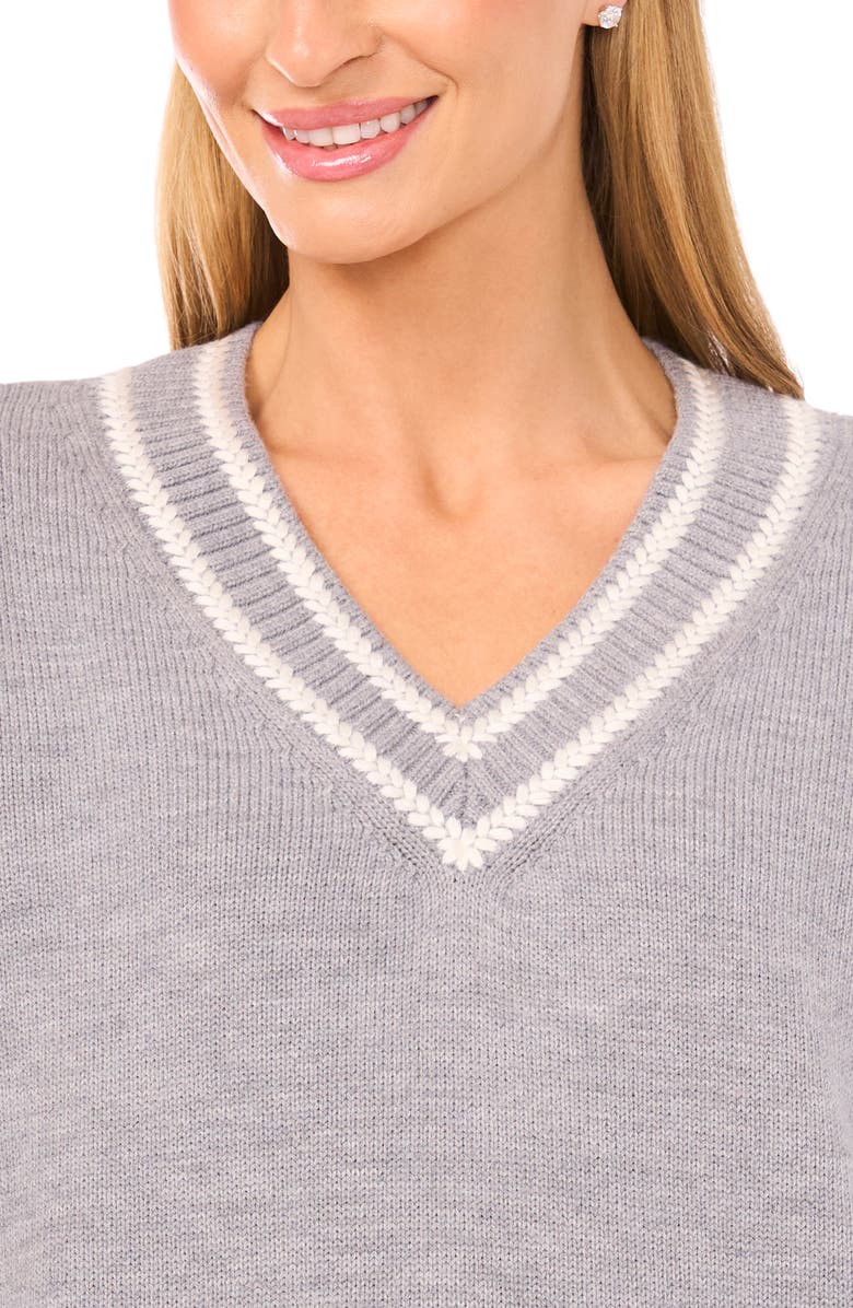 Halogen<sup>®</sup> Contrast V-Neck Sweater, Alternate, color, Pepper Heather